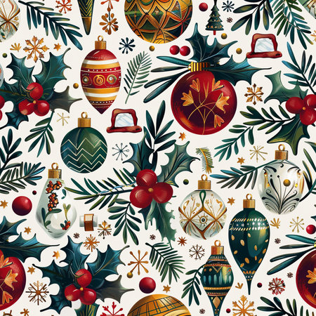 Seamless pattern with Christmas ornaments. Vector illustration.の素材