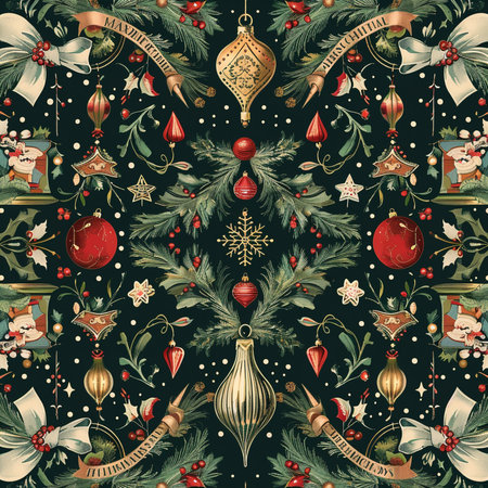 Christmas seamless pattern with baubles and ornaments. Vector illustration.の素材