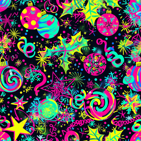 Seamless pattern with Christmas balls and stars. Vector illustration.の素材