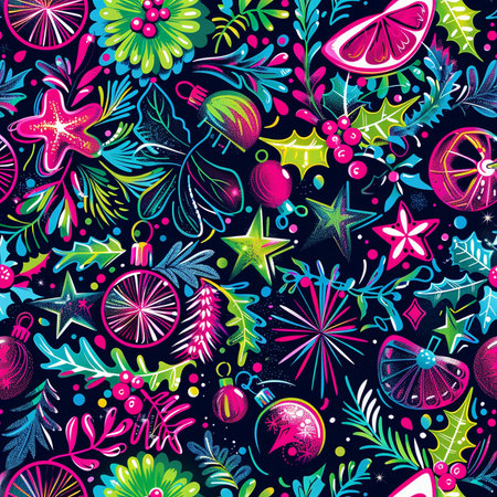 Seamless pattern with Christmas ornaments. Vector illustration.の素材
