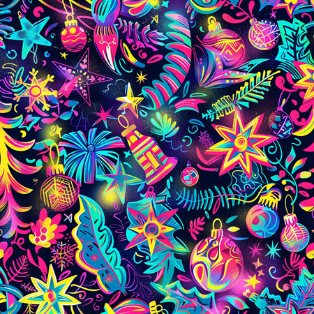 Seamless pattern with Christmas decorations. Hand drawn vector illustration.の素材