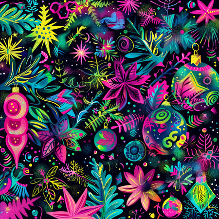 Seamless pattern with Christmas balls and flowers. Vector illustration.の素材