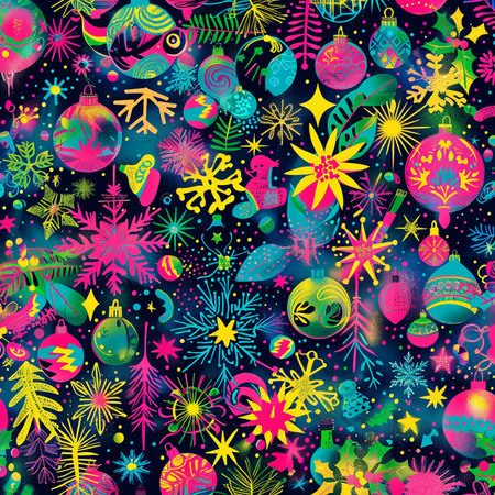 Seamless pattern with Christmas balls and snowflakes. Vector illustration.の素材