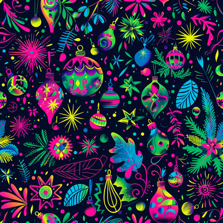 Seamless pattern with Christmas ornaments. Colorful vector illustration.の素材
