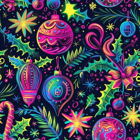 Seamless pattern with christmas balls. Hand drawn vector illustration.の素材