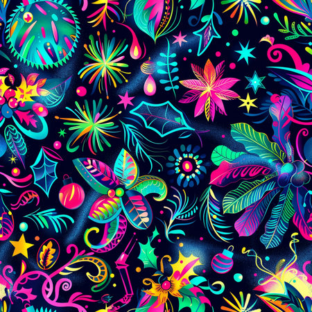 Seamless pattern with flowers, leaves and stars. Vector illustration.の素材