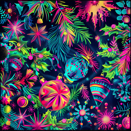 Seamless pattern with Christmas balls and flowers. Vector illustration.の素材