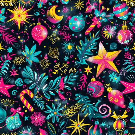 Seamless pattern with Christmas elements. Hand-drawn illustration.の素材