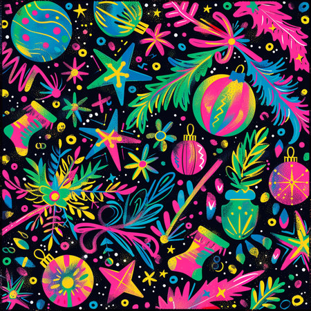 Seamless pattern with colorful Christmas ornaments. Vector illustration.の素材