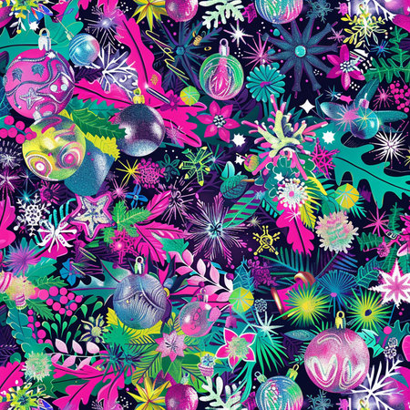 Seamless pattern with Christmas balls, fir branches and flowers.の素材