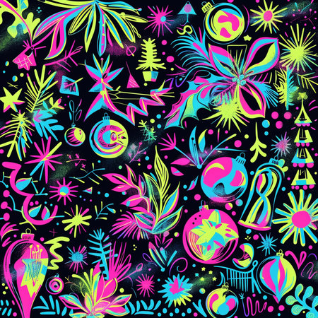 Seamless pattern with flowers, leaves and fruits on black backgroundの素材