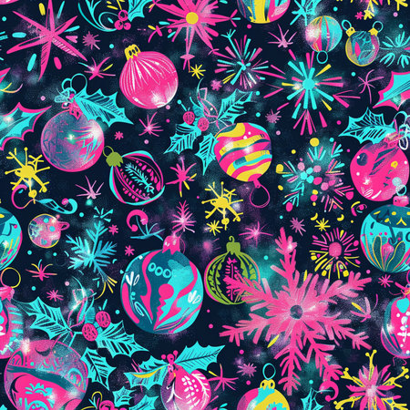 Seamless pattern with Christmas balls and snowflakes. Vector illustration.の素材