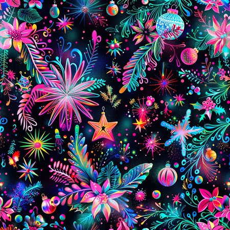 Christmas and New Year seamless pattern. Watercolor illustration on a dark background.の素材