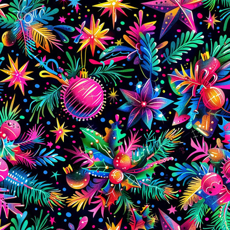 Seamless pattern with Christmas tree decorations. Watercolor illustration.の素材