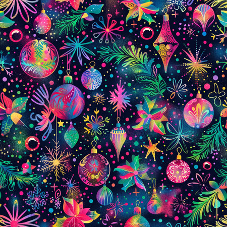Seamless pattern with Christmas ornaments. Hand drawn vector illustration.の素材