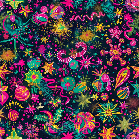 Seamless pattern with Christmas decorations on dark background. Vector illustration.の素材