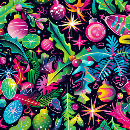 Seamless pattern with Christmas ornaments. Vector illustration.の素材