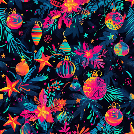 Seamless pattern with Christmas balls and branches. Vector illustration.の素材