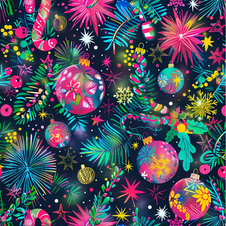 Seamless pattern with Christmas ornaments. Vector illustration.の素材