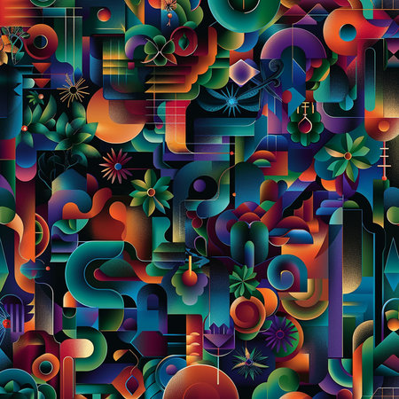 Seamless pattern with abstract colorful geometric shapes. Vector illustration.の素材