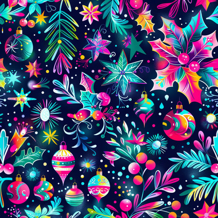Seamless pattern with Christmas ornaments. Vector illustration.の素材