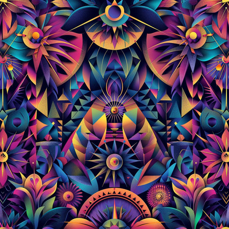 Seamless pattern with mandalas and flowers. Vector illustration.の素材