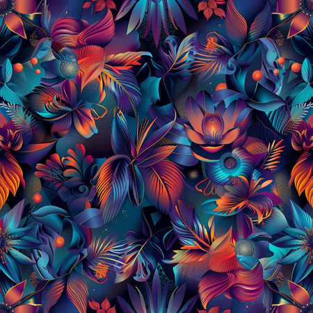 Seamless pattern with tropical leaves and flowers. Vector illustration.の素材