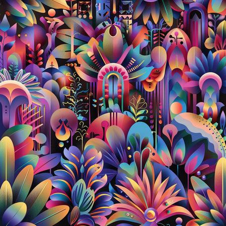 Seamless pattern with fantasy flowers and plants. Vector illustration.の素材