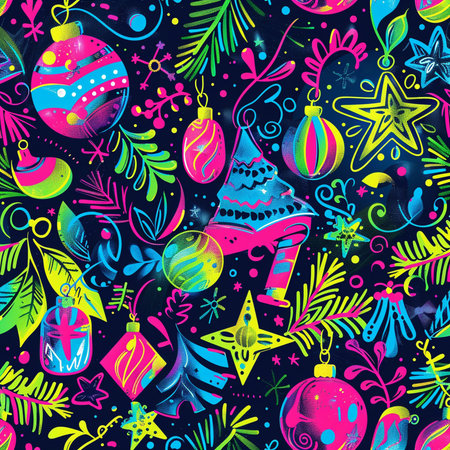 Christmas and New Year seamless pattern. Colorful hand drawn vector illustration.の素材