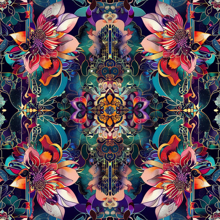 Seamless pattern with abstract flowers. Floral watercolor background.の素材