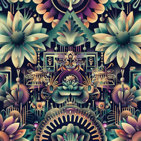 Seamless pattern with lotus flowers and mandalas.の素材