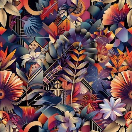 Seamless pattern with tropical leaves and flowers. Vector illustration.の素材