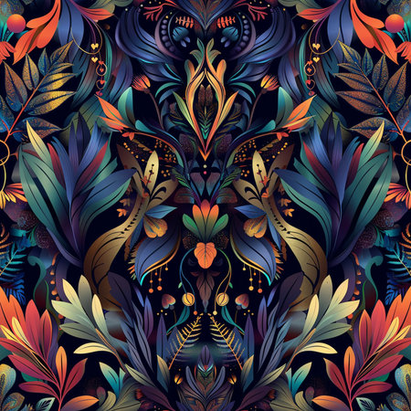 Seamless pattern with colorful leaves. Hand-drawn illustration.の素材