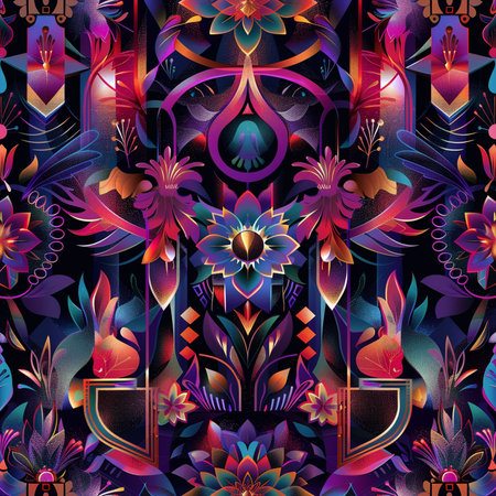 Seamless pattern with decorative elements. Geometric floral pattern.の素材