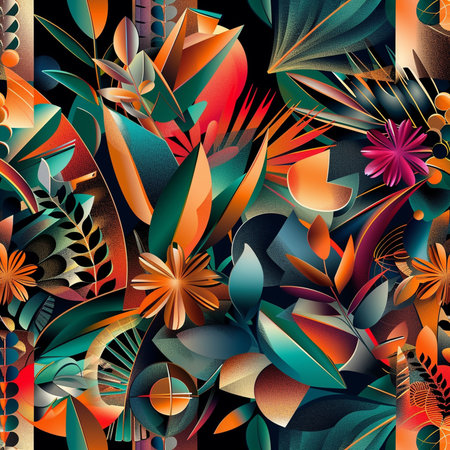 Seamless pattern with tropical leaves and flowers. Vector illustration.の素材