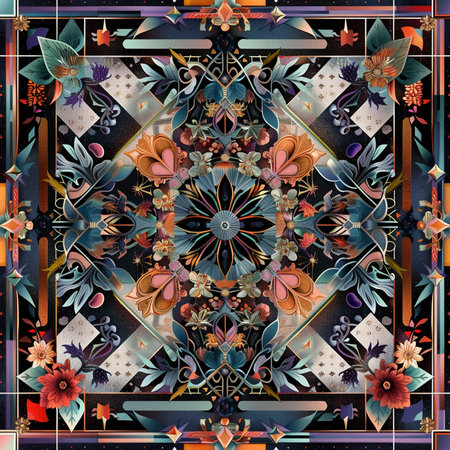 Colorful abstract geometric pattern symmetric kaleidoscope fashion, designの素材