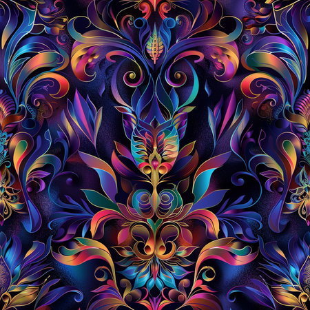 Seamless pattern with abstract ornament in blue and purple colors.の素材