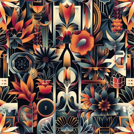 Seamless pattern with abstract flowers and plants. Vector illustration.の素材