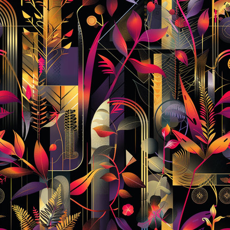 Seamless background pattern. Abstract floral pattern on a dark background.の素材