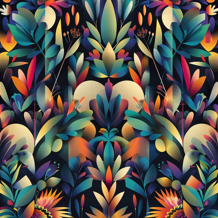 Abstract floral seamless pattern with leaves, flowers and petals. Vector illustration.の素材