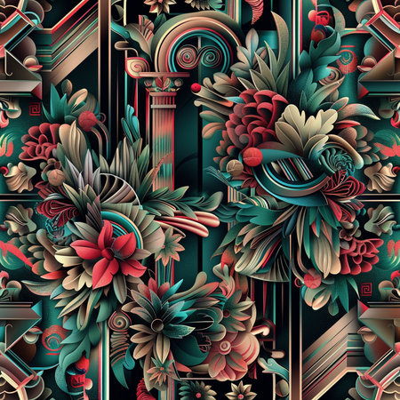 Seamless pattern with stylized flowers and columns. Vector illustration.の素材