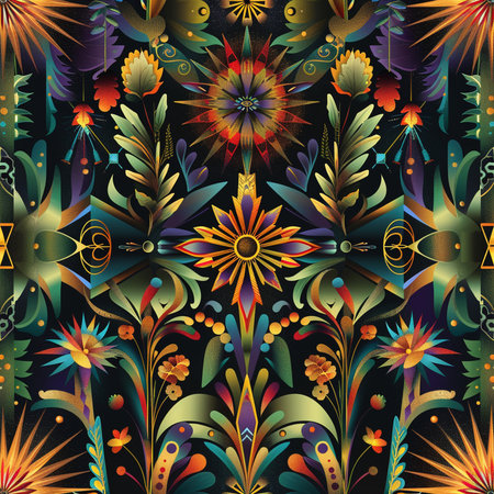 Seamless pattern with decorative flowers in retro style. Vector illustration.の素材