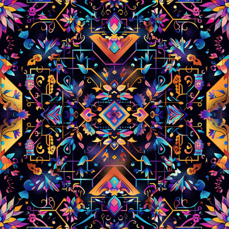 Seamless pattern with ethnic motifs. Hand-drawn illustration.の素材