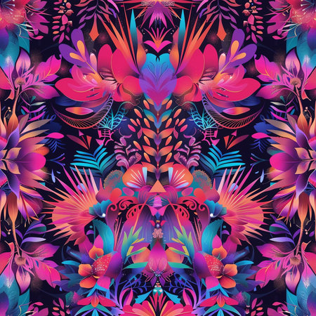 Seamless pattern with tropical flowers and leaves. Vector illustration.の素材