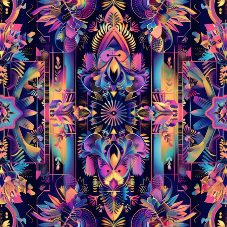 Seamless pattern with colorful tropical flowers and leaves. Vector illustration.の素材