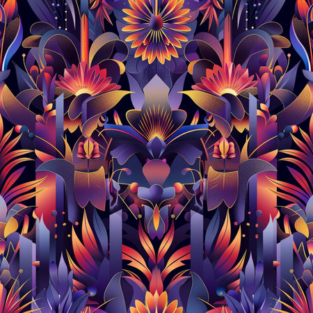 Seamless pattern with abstract flowers and leaves. Vector illustration.の素材