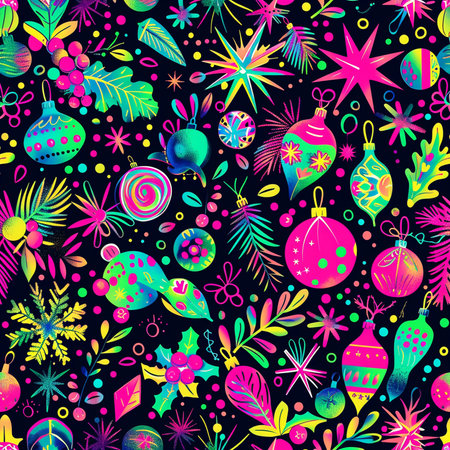 Seamless pattern with christmas balls and ornaments. Vector illustration.の素材