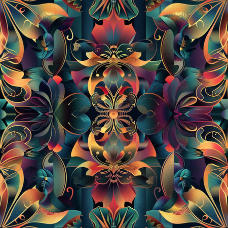 Seamless pattern with abstract flowers. Hand-drawn illustration.の素材