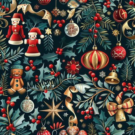 Seamless pattern with Christmas elements. Vector illustration for your designの素材