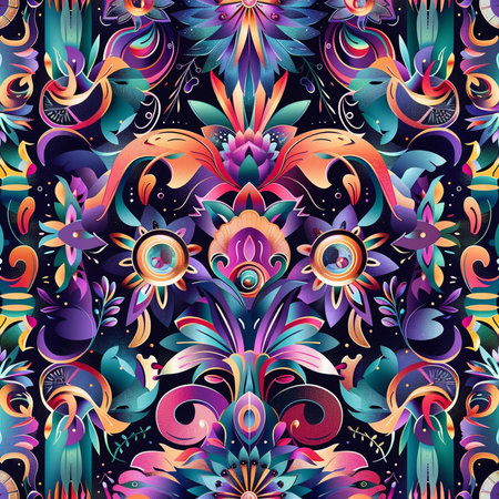 Seamless pattern with abstract floral ornament. Vector illustration in ethnic style.の素材